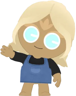 Spirit of Adventure waving, wearing blue dungarees